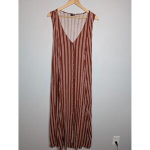 Torrid Dress Womens 2X Orange Striped Button Front V Neck Maxi Sundress Boho
